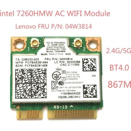 Intel 7260AC 7260HMW 7260AC 802.11ac MINI PCI-E 2.4G/5G Dual Band WiFi Card BT 4.0 For THINKPAD S1 S440 S540 E440 E540