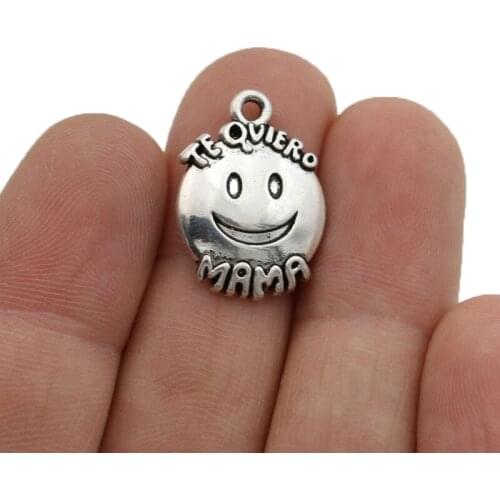 JAKONGO Antique Silver Plated mama Smile Charm Pendants for Jewelry Making Bracelet DIY Accessories 22X16mm 10pcs