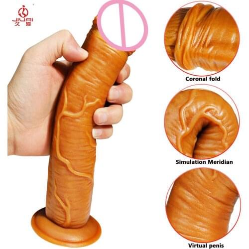 Jiuai Telescopic Bend Hug Realistic Dildos Adjustable Suction Cup Sex Toys for Woman Vagina Anal Massage