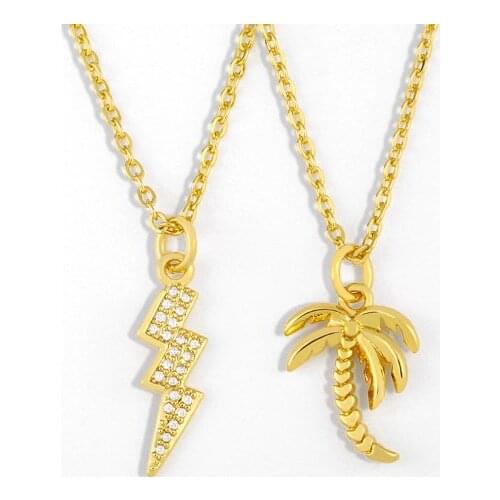Coconut tree micro pave cz zircon cubic zirconia necklace copper Clavicle gold plated Snake Chain Choker Pendant efd23