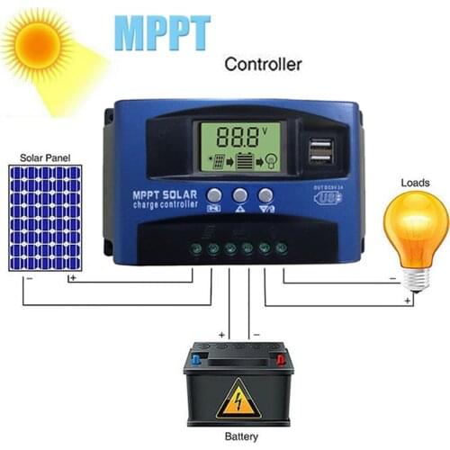 Solar MPPT 100A 60A 50A 40A Charge Controller Dual USB LCD Display 12V 24V Solar Cell Panel Charger Regulator with Load