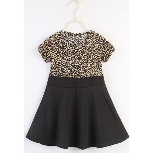 Summer Girls Dresses Kids Elegant Leopard Print Princess Dress Girl Short Sleeve Dress 1-5 Years Children Clothes