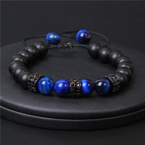 Copper charm adjustable bracelet 8mm natural stone beads bracelets for women pulseras beaded men jewellery black armband