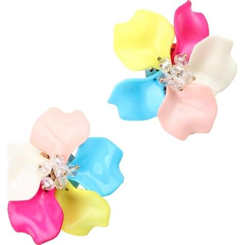 Cute Big Flower Stud Earrings for Women Five Petails and Crystal Romantic Floral Fashion Jewelry Trendy Daily Accessories