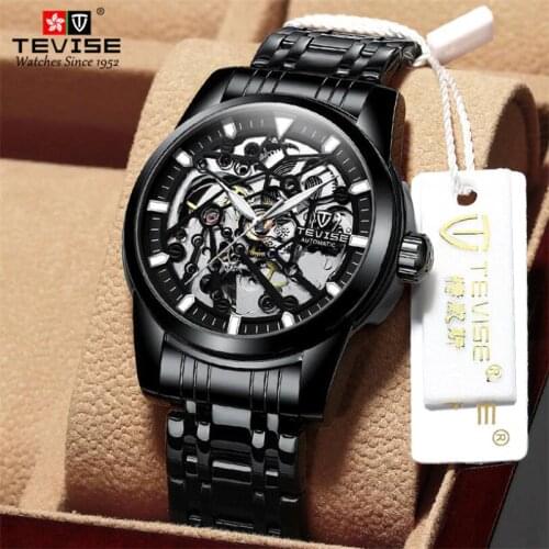 TEVISE Skeleton Automatic Watch Men Top Brand Luxury Full Steel Sport Mechanical Watch Fashion Luminous Men Watches 2021