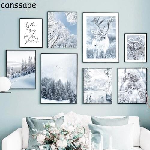 Deer Wall Art Painting Natural Scenery Canvas Print Winter Landscape Poster Nordic Wall Pictures For Living Room Decoration