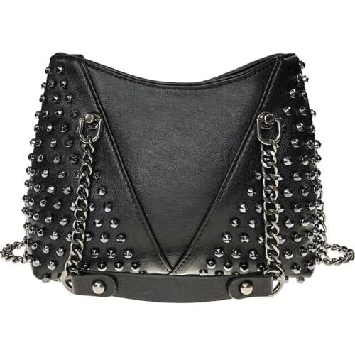 New Fashion Womens Fashion Handbag Motorcycle Bag Rivet Shoulder Bag Female Handbag Large Bag Messenger Bags Purses