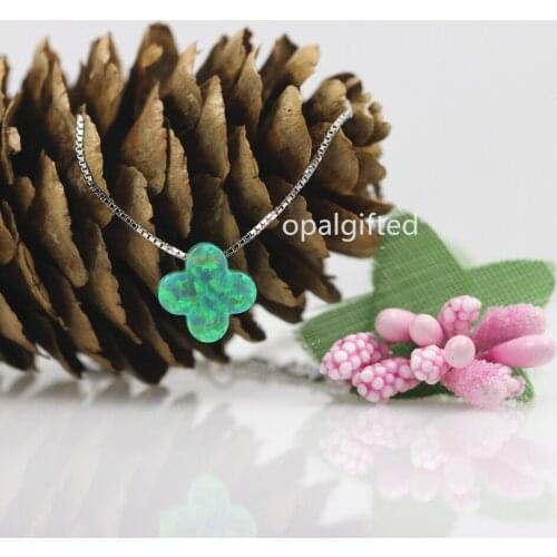 Free Shipping 2020 new style 925 sterling silver four leaf clover shaped synthetic opal necklace four leaf clover necklace
