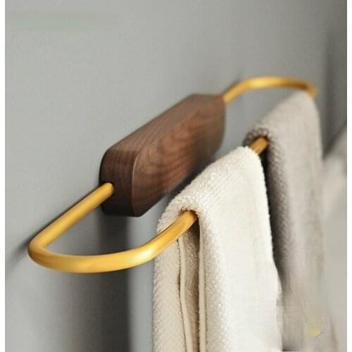 Punch-free Towel Rack Light Luxury Style Black Walnut Creative Single Pole Bathroom Storage Rack Golden Bathroom Towel Rack