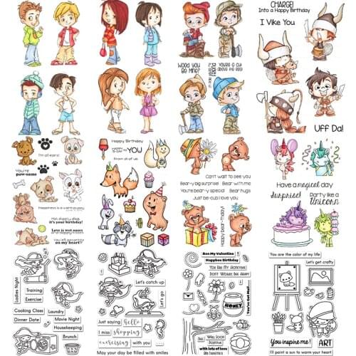 Cartoon Human Figure & Animal Clear Stamps Card Making Clear Stamps for Scrapbooking Album Decorative Silicon Stamp Craft