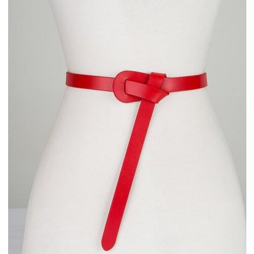 New Fashion Strap Belt Woman Dresses Small Belts Thin Real Cowskin Girl Student Knot Belt Soft Genuine Leather Waistbands Gfts