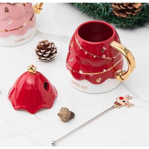 Christmas New Product Gift Box Creative New Gift with Lid Stirring Coffee Mug Cute Ceramic Cup Gift