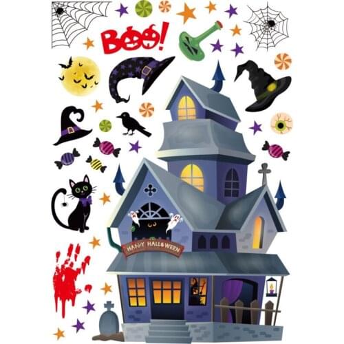 Removable Halloween Wall Stickers Horror Witch Pumpkin Window Clings for Halloween Party Home Floor Wall Glass Decal