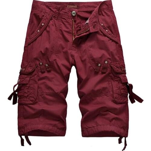 2021 Summer New Cargo Short Men Casual Straight Solid Color Men Shorts Pure Cotton Multi-pockets Board Shorts Men Clothing 29-40