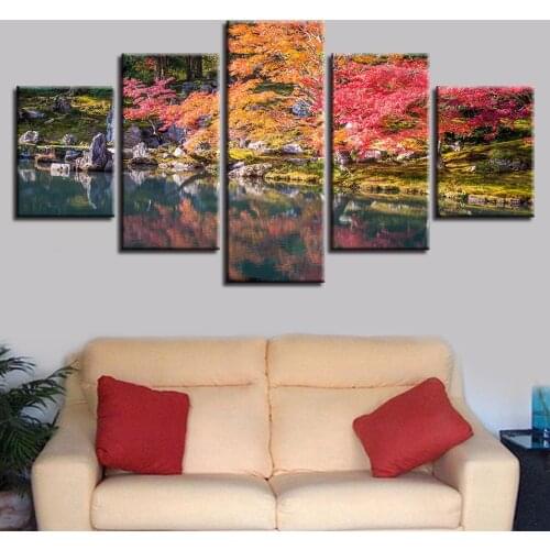 Modern Printed Poster Modular Canvas Pictures Home Decoration 5 Pieces Tree Lake Natural Landscape Painting Living Room Wall Art