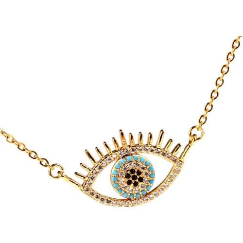 Gold Turkey Evil Eye Choker Necklace Women Simple stainless steel Sweater Chain Necklace Blue Eye Ziron Pendant Charm Jewelry