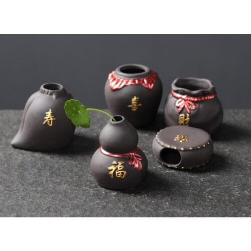 Purple Sand Tea Pet Creative Painting VASE Zisha Hydroponic Ornaments MINI Zen Small Five Blessing Flower Ornaments