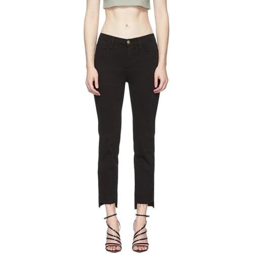 2021 Spring High-waisted Stepped Raw Edge Low-stretch Loose Straight Women Jeans