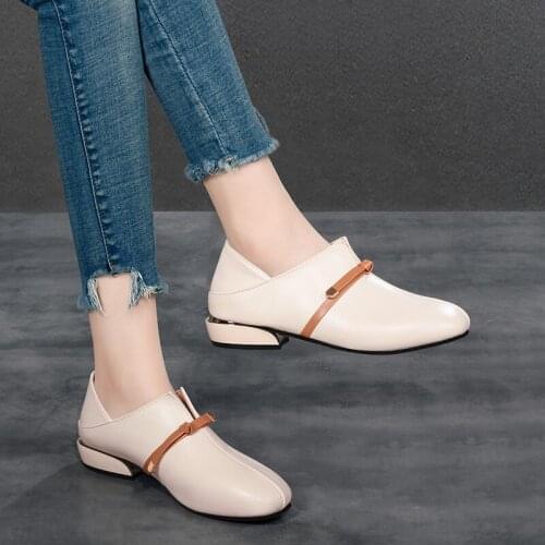 YSHUNIJ 2021 New Korean Version of Deep-mouth Shoes for Women with Soft Leather Shoes and Soft-soled Bean Shoes for Women