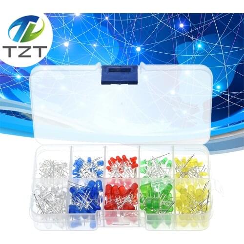 TZT 200PC/Lot 3MM 5MM Led Kit With Box Mixed Color Red Green Yellow Blue White Light Emitting Diode Assortment 20PCS Each New