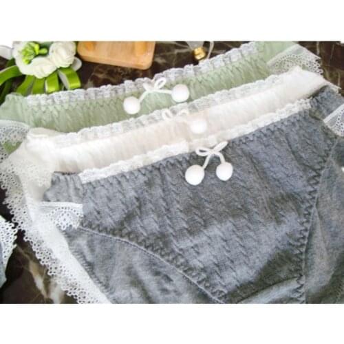 Retro Cotton Womens Panties Underwear Cute Cotton Ball Mid-Waist Female Underpants Sexy Lace Girly Briefs Ladies Lingerie