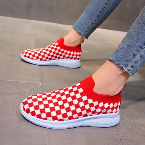 Women Vulcanized Shoes High Quality Platform Sports Sneakers Slip On Flats Summer Autumn Walking Tennis Female Square Lattice