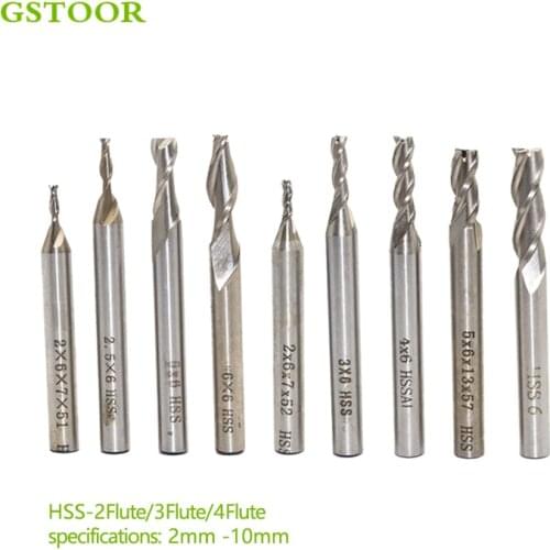 10pcs 2-10mm End Mill Set HSS 2 3 4 Blades Flute Milling Cutter Router Bit CNC Mill Drill Bit For Power Tools