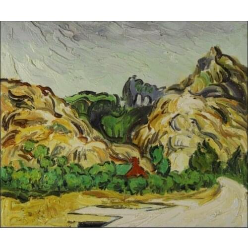 100% Handmade Famous Oil Painting Reproductions Mountains at St. Remy with Dark Cottage by Vincent Van Gogh Canvas Wall Art