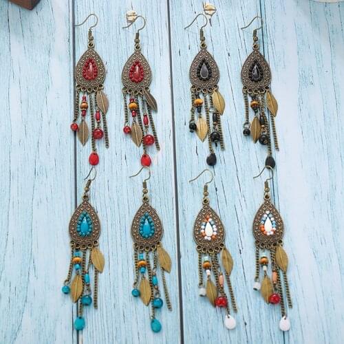 2020 Vintage Boho Long Tassel Dangle Earrings Beads Ethnic Leaf Earrings For Women Indian Jewelry Accessories