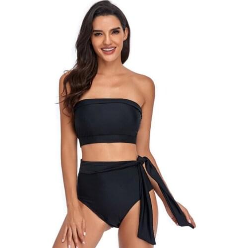 2021 Summer 2 Pieces Bathing Suit Female Solid Color Bikini Tops+ High Waist Bikini Panties Black, S/M/L/XL Bikini Swimsuit