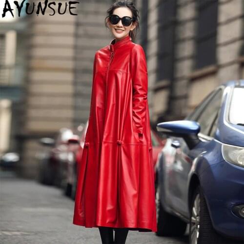 AYUNSUE Genuine Leather Jacket women 100% Real Sheepskin Coat Female Long Trench Coats Autumn Winter Jacket Chaqueta Mujer KJ