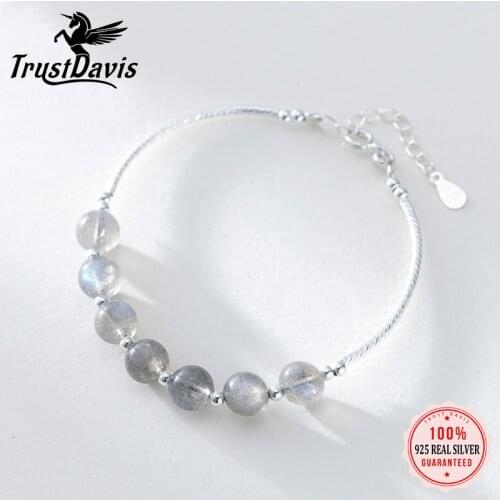TrustDavis 100% 925 Sterling Silver Bracelet Natural Stone Moonstone Bead Bracelets For Women Fine Jewelry Wholesale DA1433