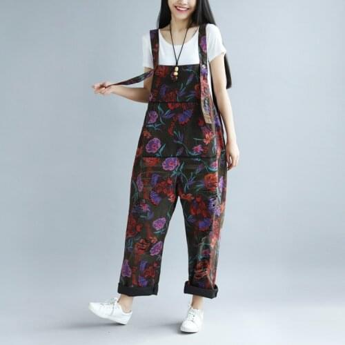 SCUWLINEN Casual Trousers for Women 2020 Women Pants Vintage Print Big Pocket Scratched Loose Long Cotton Overalls W39