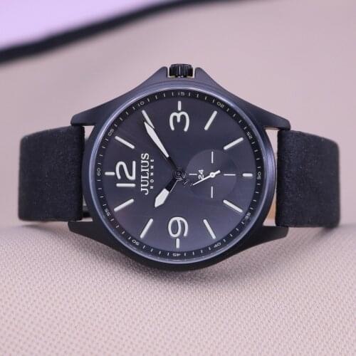 24 Hours Function Mens Watch Hours Japan Mov't Clock Business Bracelet Real Leather Sport Boys Birthday Gift Julius Box