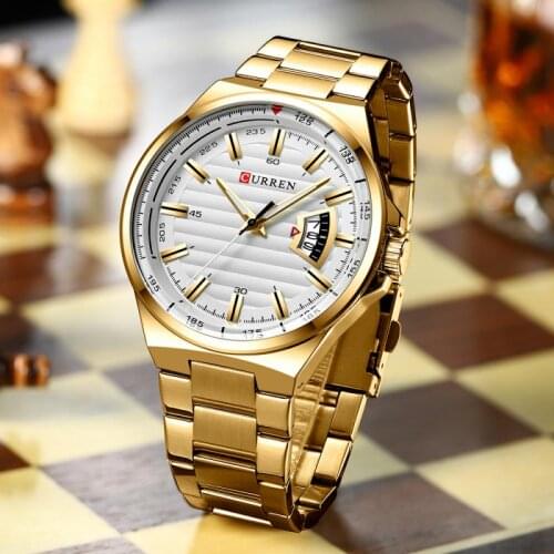 Man Brand Luxury Watch Gold White Top Brand Curren Watches Stainless Steel Quartz Wristwatch Auto Date Clock Male Relogio
