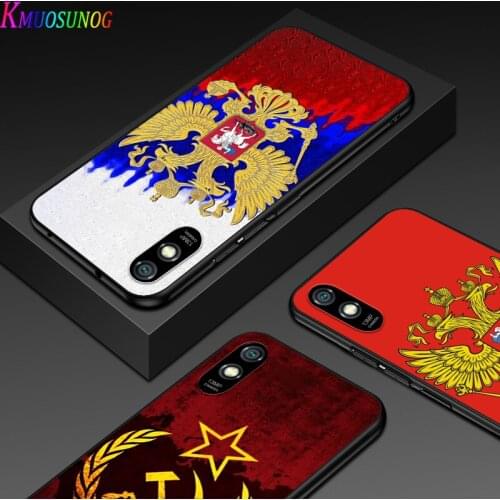 Russia Flag national emblem For Xiaomi Redmi 10X Pro 5G 9C 9A 9 GO K20 8A 8 7A 7 S2 6A 6 5 5A 4X Pro Bright Black Phone Case
