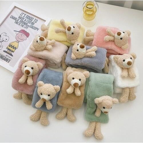 Three-dimensional Cartoon Bear Children Scarf Autumn and Winter New Baby Scarf Velvet Warm Childrens Neck Boys and Girls