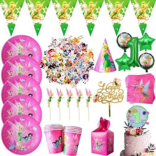 Disney Princess Elf Princess Tinker Bell Disposable Tableware Baby Shower Birthday Party Decor Plates Cups Balloon Supplie
