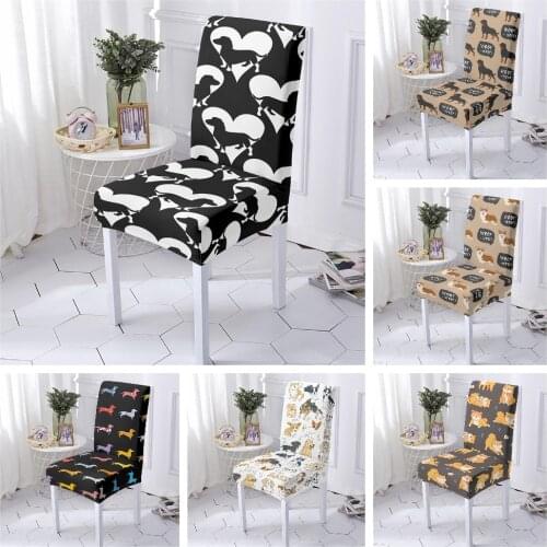 Cute Pet Dog Elastic Chair Cover Stretch Elastic Animal Printing Chair Slipcover for Dining Room Wedding Banquet Hotel