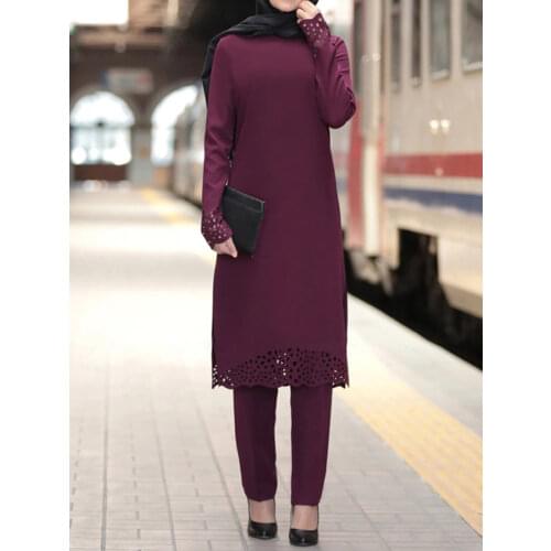 Two Piece Sets Tops and Pants Women Turkey Muslim Abaya Split Abaya Dresses Ramadan Moroccan Kaftan Islamic Clothing Dress Sets