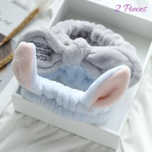 Korean Lovely Coral Fleece Bow Animal Ears Headband Girls Turban Accessories Wash Face Hair Party Scrunchie For Women Headwear