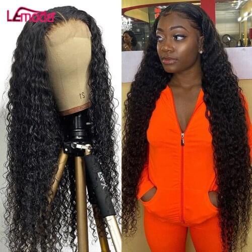 Lemoda Curly Closure Wig Deep Wave Human Hair Wigs Preplucked 4x4 Lace Frontal Wig kinky Remy Peruvian Lace Front Wigs For Women