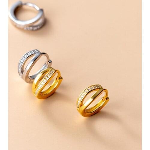 Minimalist 925 Sterling Silver Hoop Earrings Single Row Drill Double Layers Earrings Party Ear Buckle Jewelry Gift