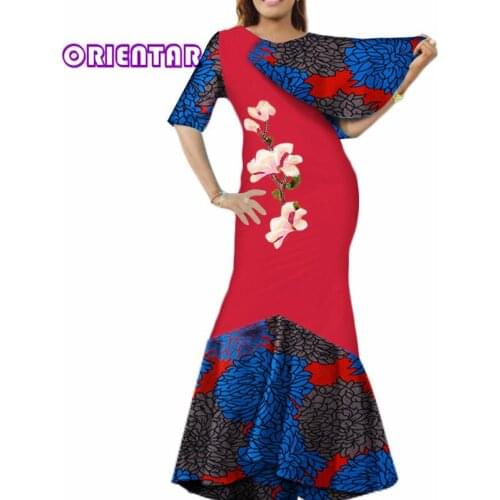 Fashion Women African Dress African Wax Print Bazin Riche Dashiki Long Dress Elegant Lady Evening Party Africa Maxi Dress WY3597