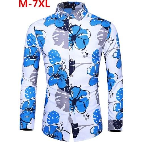 Koszula Autumn New Man Vintage Shirt Men Flowers Print Long Sleeve Shirt Oversized Men Casual Slim Fit Office Shirts 5XL 6XL 7XL