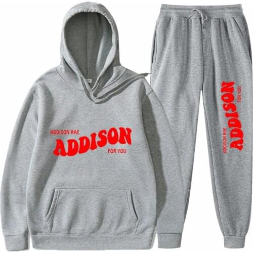 Addison Rae Hoodies Sweatshirt+Sweatpants Men Casual Tracksuit Two Piece Sets Cotton High Quality Streetwear Print Addison Coats