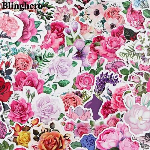 CA1624 48pcs/set Flowers Stickers For Kids Girls Fashion Kawaii Cartoon Stickers Set DIY Suitcase Bike Guitar