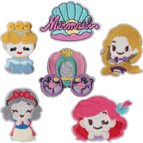 Shell Princess Five-pointed Star Embroidered Cloth Sticker Kawaii Little Girl Pumpkin Carriage Appliques 3D Diy Clothes Patches