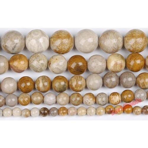 Natural Chrysanthemum Stone Coral Fossils Round Loose Beads 15" Strand 4 6 8 10 12MM Pick Size