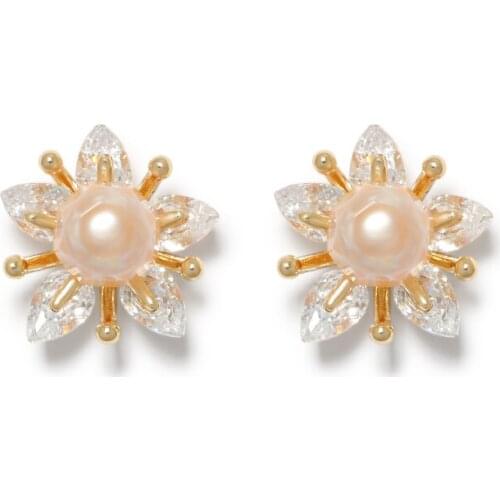 Kfvanfi 2021 new flower stamen inlaid zircon natural pearl earrings fashion ladies accessories temperament party simple earrings